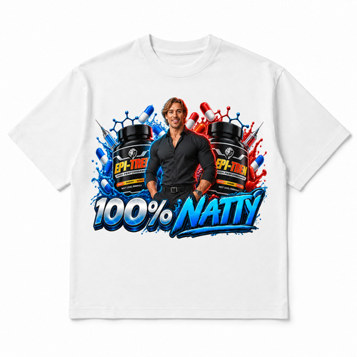 100% Natty Tee in white, front flat-lay mockup
