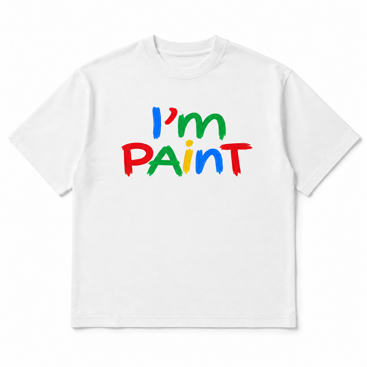 I Am Paint Tee in white, front flat-lay mockup