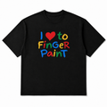 I Love to Finger Paint Tee in black, front flat-lay mockup