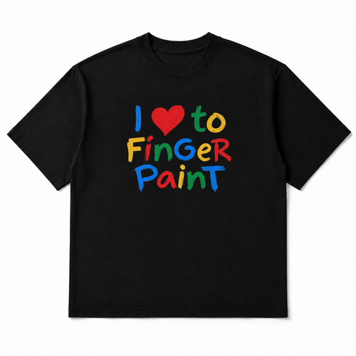 I Love to Finger Paint Tee in black, front flat-lay mockup