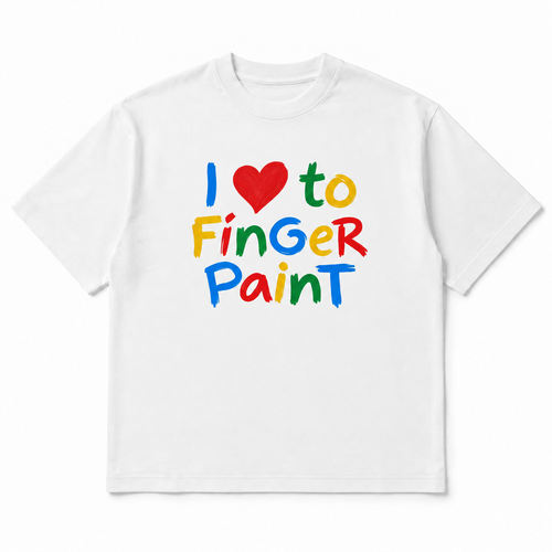 I Love to Finger Paint Tee in white, front flat-lay mockup