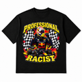 Prof. Racist Tee in black, front flat-lay mockup